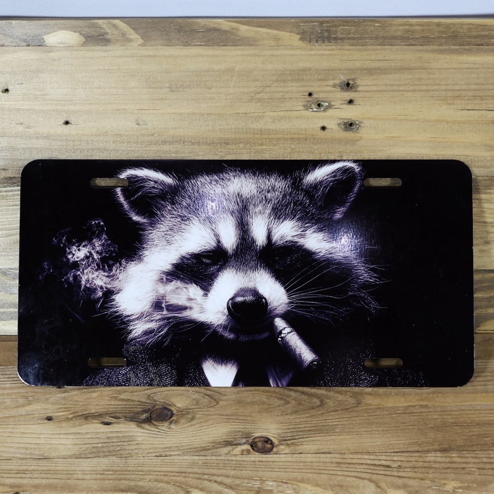 RACOON  SMOKING FUNNY  Car License Plate Auto Tag 6" x 12"